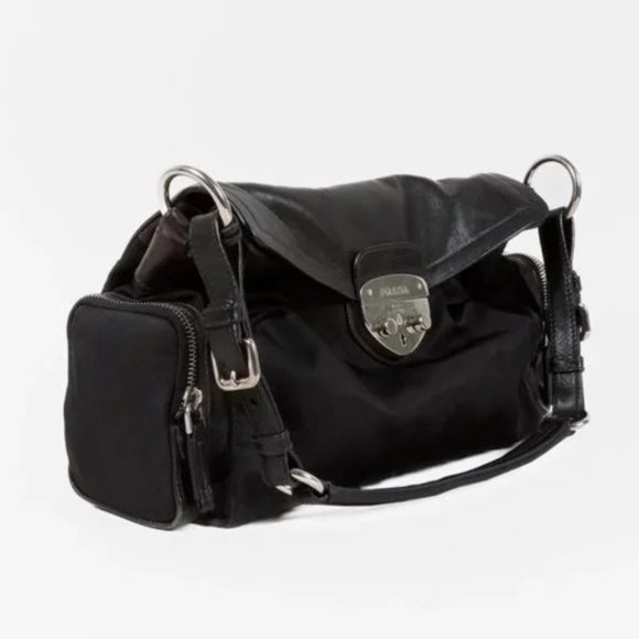 Prada Black Vitello Easy Pushlock Bag - Picture 2 of 12